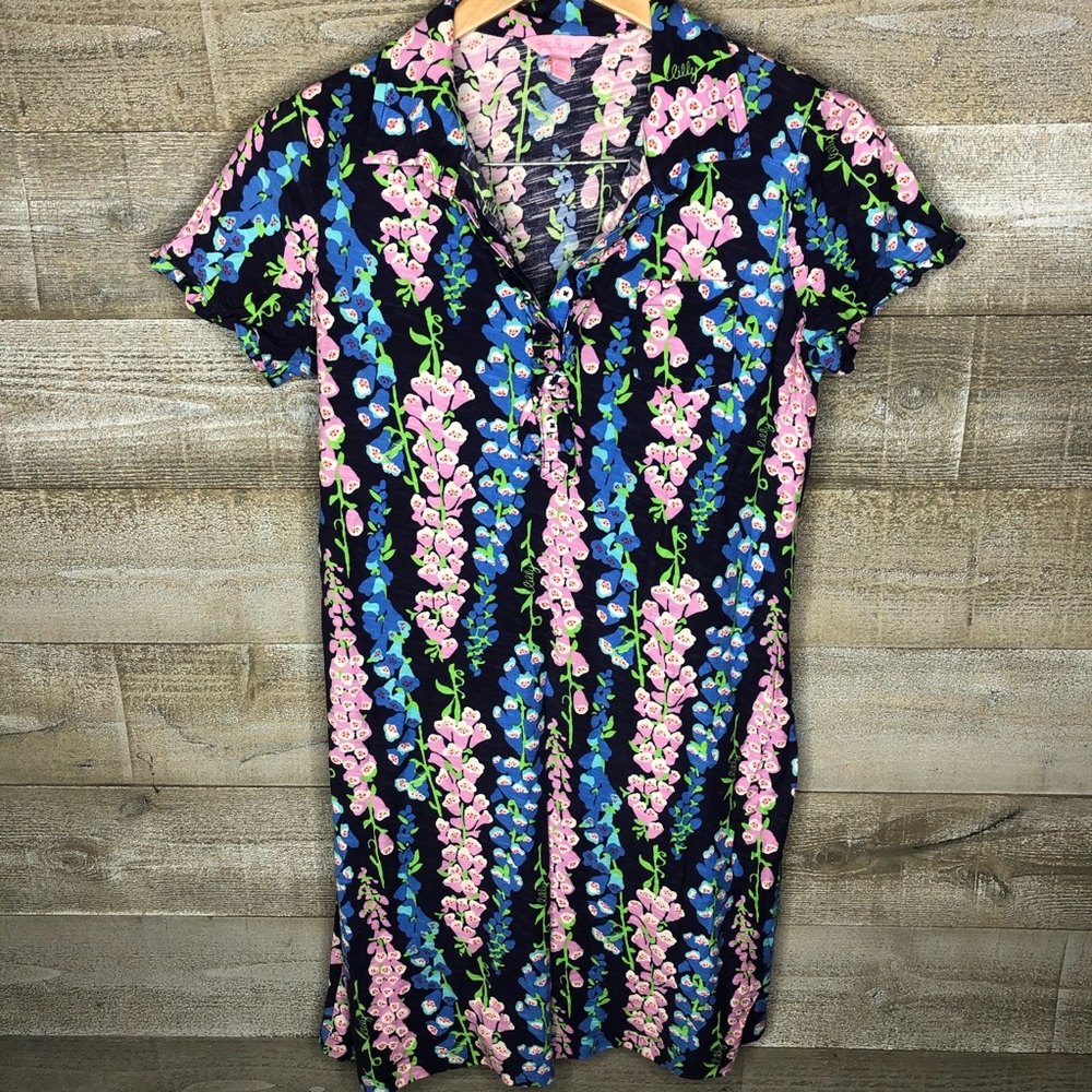 Lilly Pulitzer vintage floral multi color mod retro shirt midi dress